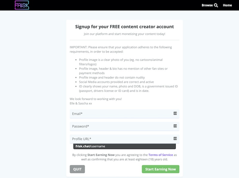creating an account on friskchat