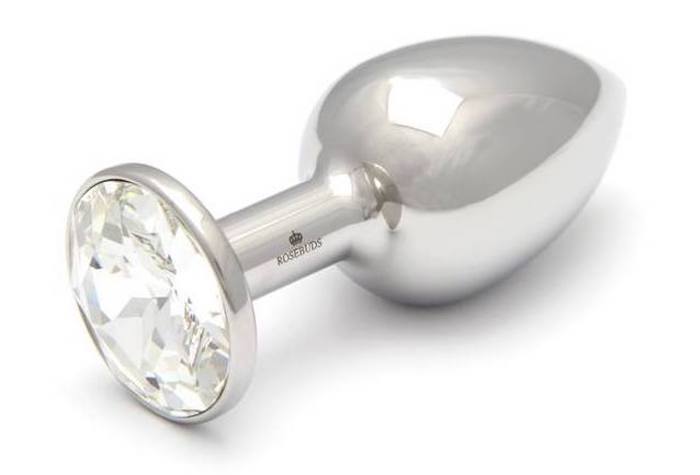 Stainless Steel Butt Plug With a Clear Swarovski Crystal