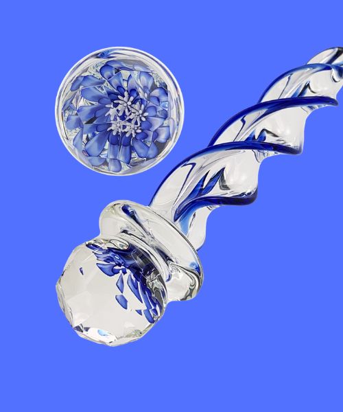 Crystal Delights – Blue Faceted Implosion Twist Dildo